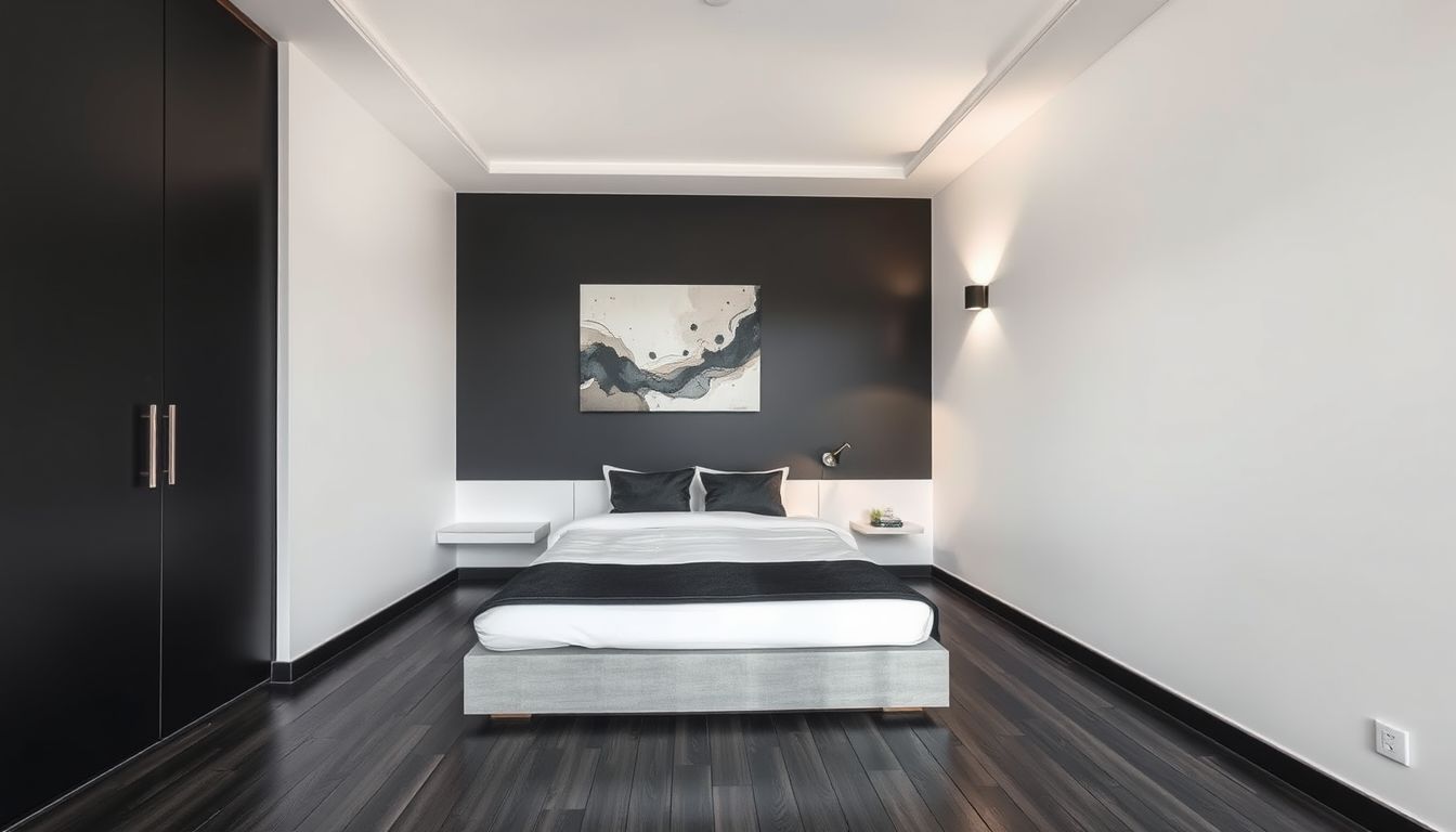 4. Monokrom Modern, Desain Kamar Tidur 1.5 x 2 Meter yang Berani dan Elegan